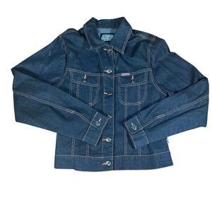 Jeans Crest Dark Denim Jacket‎ Classic Button Front Stretch Casual Streetweark